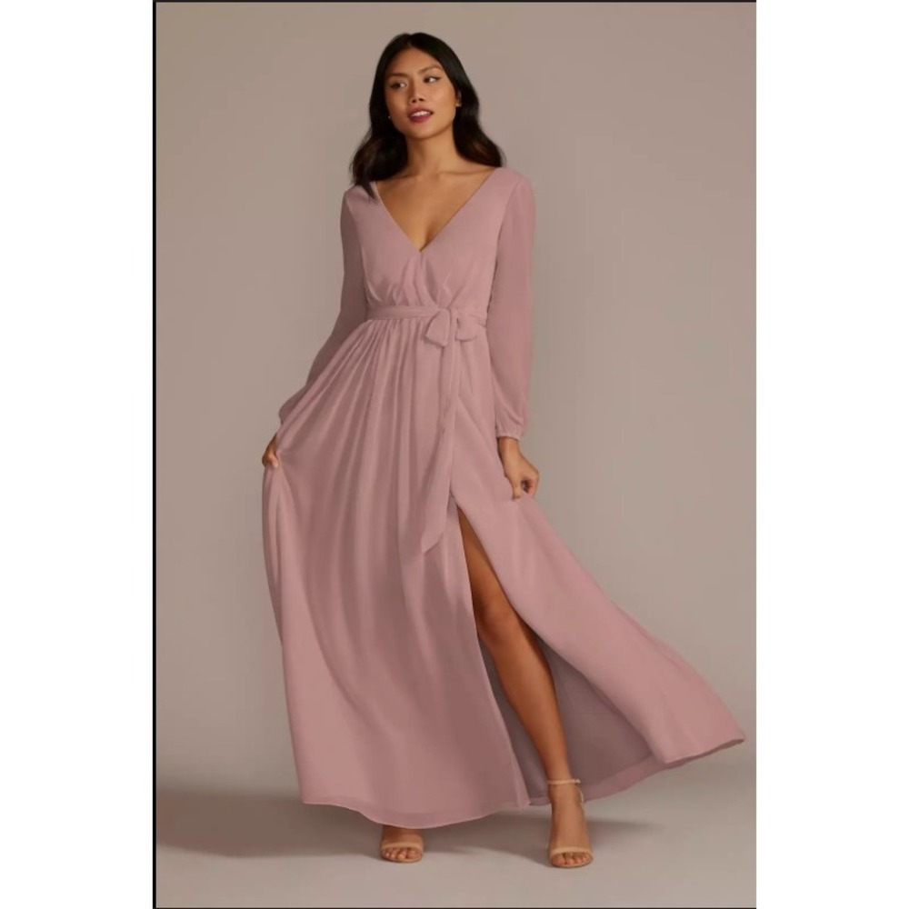 DB Studio Pink Long Sleeve Chiffon Bridesmaid Dress